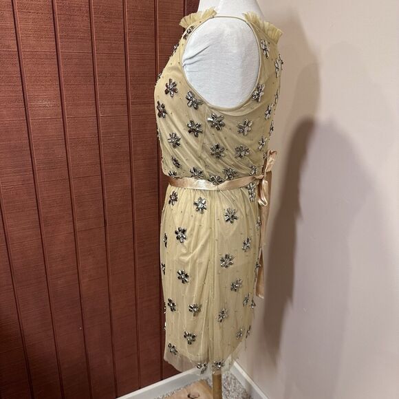 Adrianna Papell Dress Tan Gem Flowers sparkle Cocktail Evening Dress size 8 - Picture 14 of 16